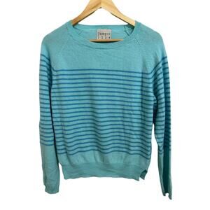 Jumper1234 teal blue striped long sleeve cashmere sweater size 1 UK 8